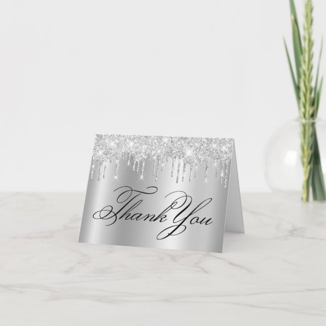 Imitate Funkelnd Light Silver Glitzer Tropfen Ombr Dankeskarte (Vorderseite)
