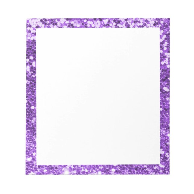 Imitate Funkelnd Lila Glitzer Border White Notizblock (Vorderseite)