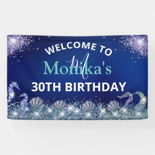 Imitate Funkelnd Mermaid Glitzer Blue Ocean Monogr Banner