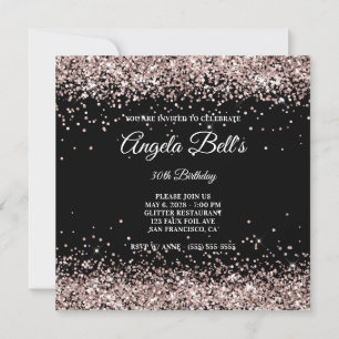 Imitate Funkelnd Pink Champagne Glitzer Black Einladung