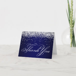 Imitate Funkelnd Silver Glitzer Navy Blue Dankeskarte