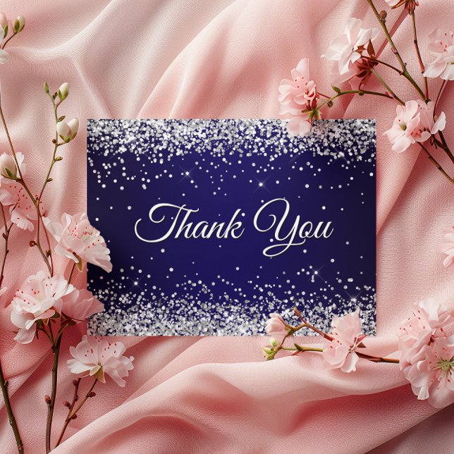 Imitate Funkelnd Silver Glitzer Navy Blue Vielen D Postkarte (Faux Sparkly Silver Glitter Navy Blue Thank You Postcard)