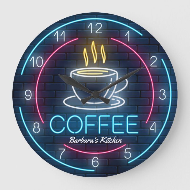 Imitate für die Kaffeezeit neugierig personalisier Große Wanduhr (Vorderseite)