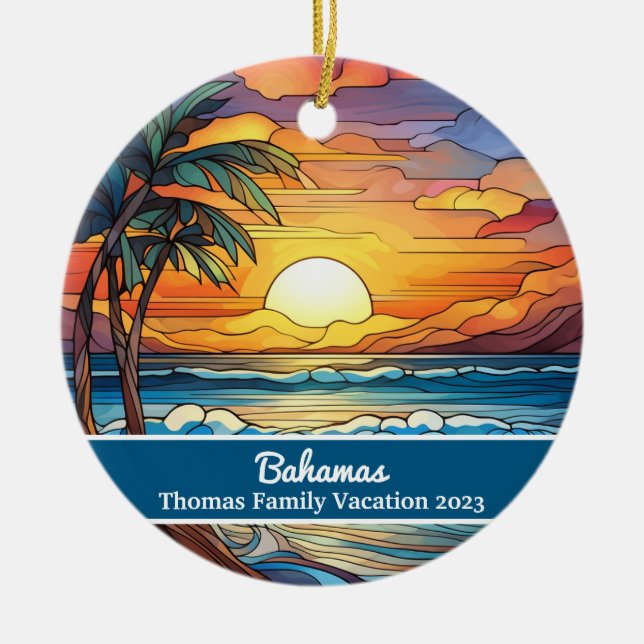 Imitate für Familienurlaub Bahamas aus festem Glas Keramik Ornament (Vorne)