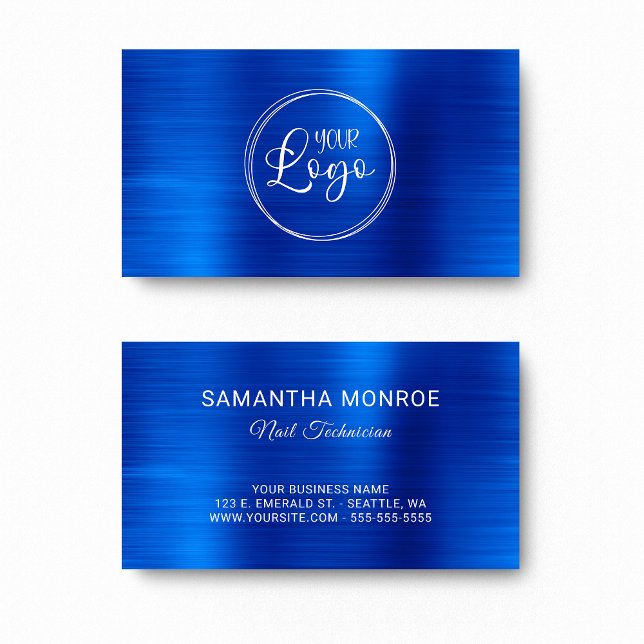 Imitate für Firmenlogos Royal Blue Ombre Foil Visitenkarte (Business Logo Faux Royal Blue Ombre Foil Business Card)