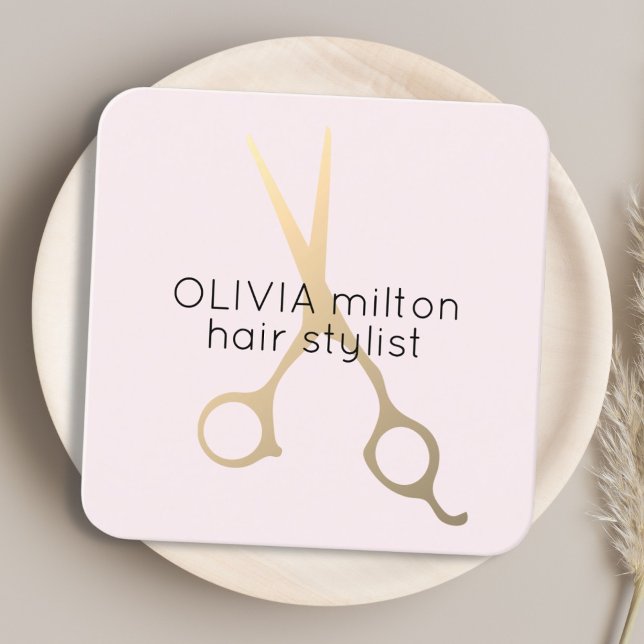 Imitate für Minimalistische Rose Goldschere Frisur Quadratische Visitenkarte (Von Creator hochgeladen)