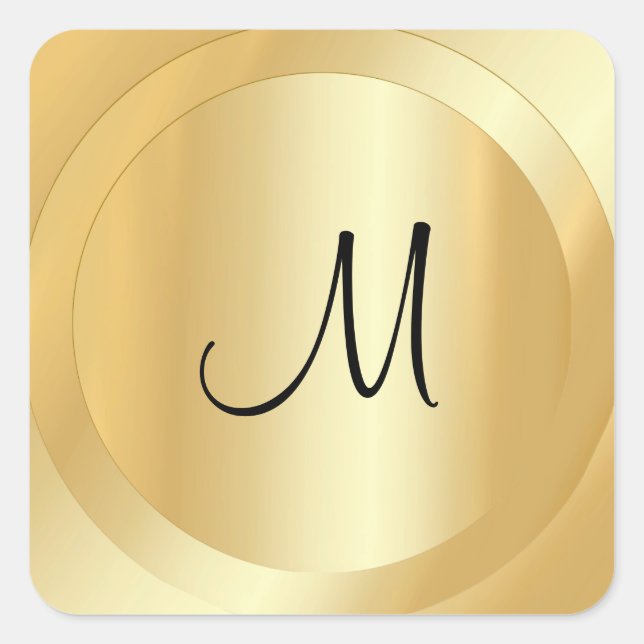Imitate für Monogramm-Vorlagen Gold Custom Modern Quadratischer Aufkleber (Vorderseite)