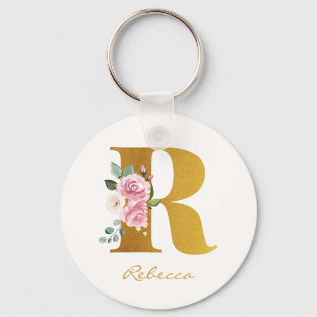 Imitate für Monogramme mit Blumenmuster - Name Per Schlüsselanhänger (Vorderseite)