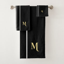 Imitate für schwarze und weiße Streifen Gold Monog Badhandtuch Set