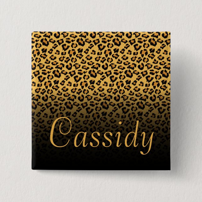 Imitate Fur Wild Leopard Print mit Goldname Button (Vorderseite)