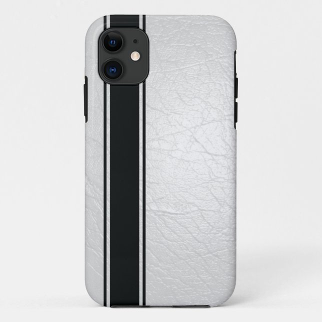Imitate Gehäuse mit weißem Leder und schwarzem Str Case-Mate iPhone Hülle (Rückseite)