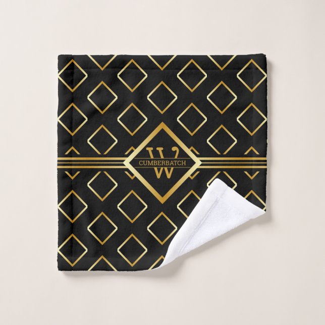 IMITATE Geometrisches Muster mit Monogramm auf BLA Badhandtuch Set (Waschlappen)