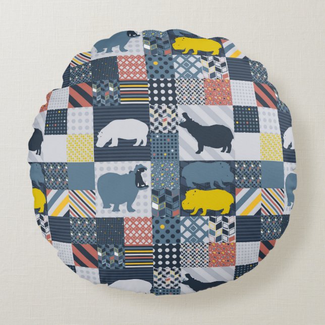 Imitate gequilted Hippos Rundes Kissen (Vorderseite)
