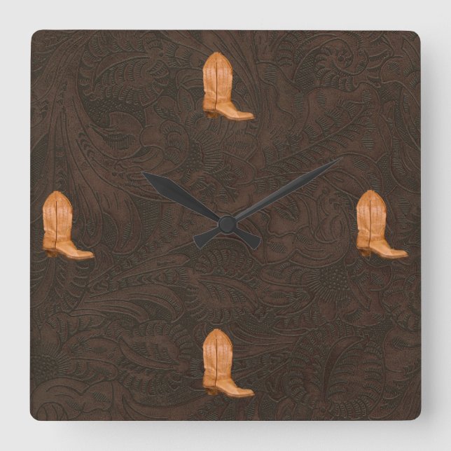 Imitate geschliffen, Leder aus Pferden und Stiefel Quadratische Wanduhr (Vorderseite)