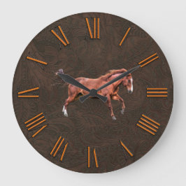 Imitate geschmückt, Leder mit Rotem Pferd geschnit Große Wanduhr