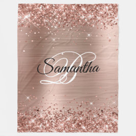 Imitate Glittery Rose Gold Foil Extravagant Monogr Fleecedecke