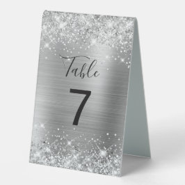 Imitate Glittery Silver Foil Wedding Tischnummer Tischaufsteller