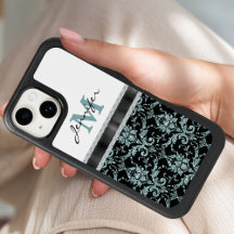 Imitate Glitzer Aqua Damask Monogram