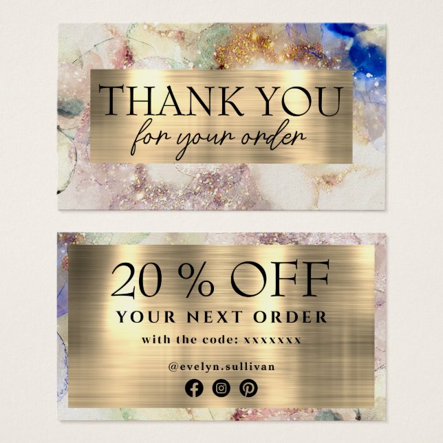 Imitate Glitzer Aquarell Dank Discount-Karte (Vorne & Hinten)