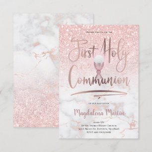 Imitate Glitzer auf rosa Marmor Erste Heilige Komm Einladung