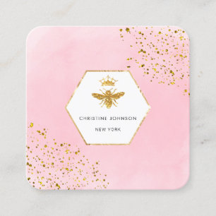 ・Imitate Glitzer-Bienenlogo auf rosa Aquarellfarbe Quadratische Visitenkarte