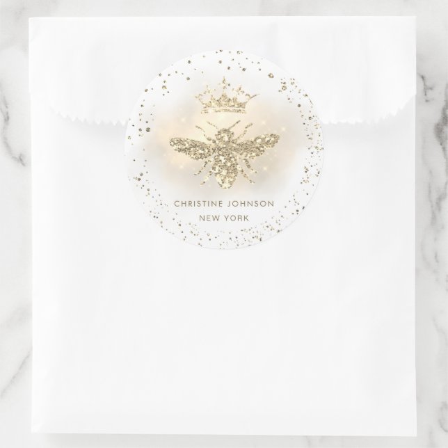 Imitate Glitzer-Bienenlogo Runder Aufkleber (Tasche)