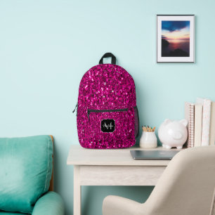 Imitate Glitzer Custom Monogram, Hot rosa Glitzern Bedruckter Rucksack