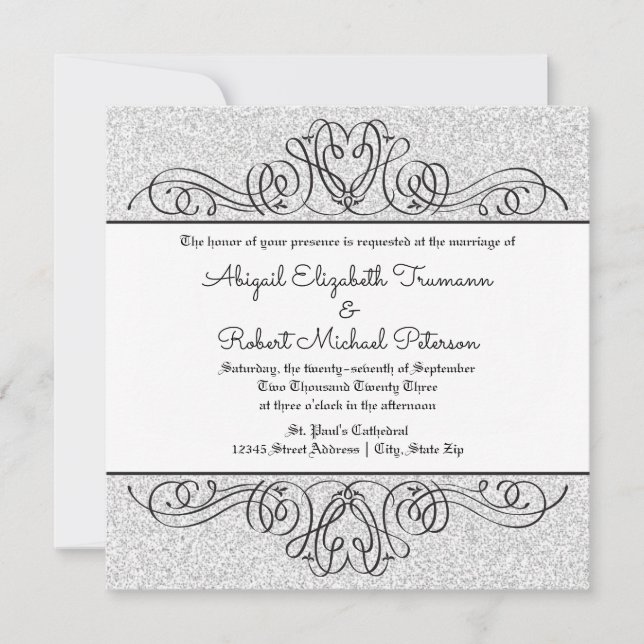 Imitate Glitzer Formal Floral Blüh Wedding Einladu Einladung (Vorderseite)