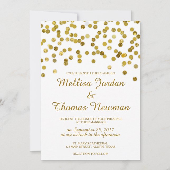 Imitate Glitzer Gold Confetti Hochzeit Einladung (Vorderseite)