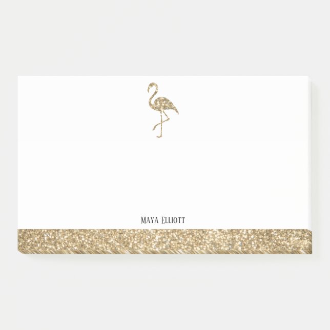 Imitate Glitzer Gold und Weiß Flamingo & Border Post-it Klebezettel (Vorderseite)
