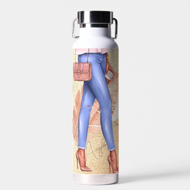 Imitate Glitzer Heelse Rosa Goldflasche Trinkflasche (Vorne)