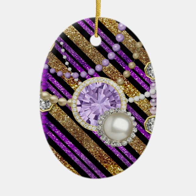 Imitate Glitzer & Juwelen Lila & Gold Töne Keramikornament (Vorne)