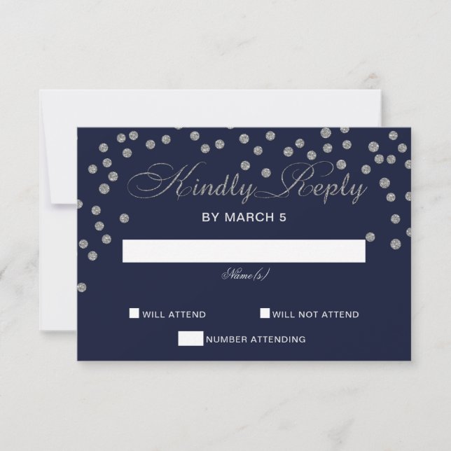 IMITATE Glitzer Konfetti Marine und Silber Hochzei RSVP Karte (Vorderseite)