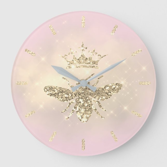 Imitate Glitzer Königin auf rosa Große Wanduhr (Vorderseite)
