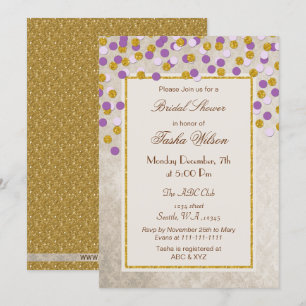 IMITATE Glitzer lila Gold Konfetti Brautparty Einladung