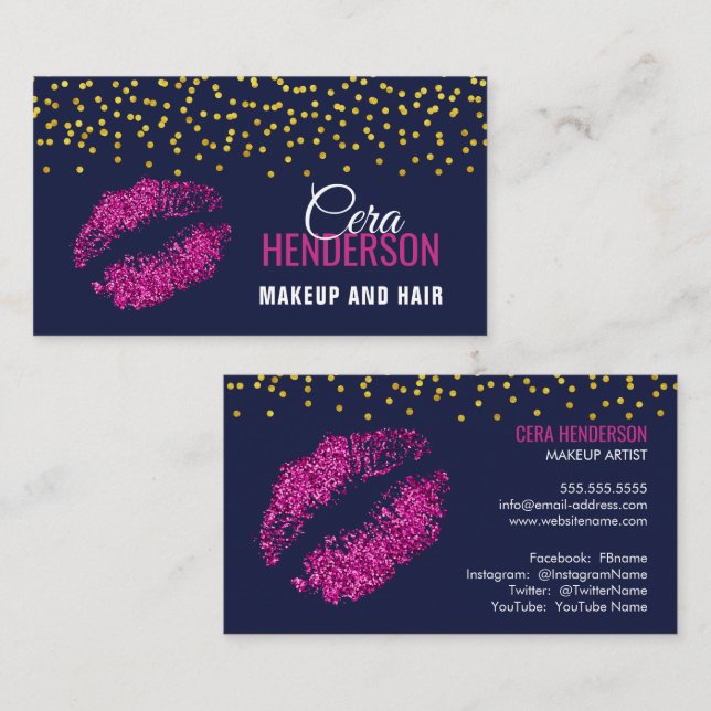Imitate Glitzer Lips Gold Confetti Visitenkarte (Vorne/Hinten)