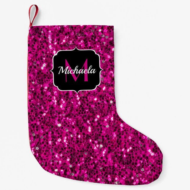 Imitate Glitzer Monogramm, Hot-pink-Glitzern Kleiner Weihnachtsstrumpf (Vorderseite)