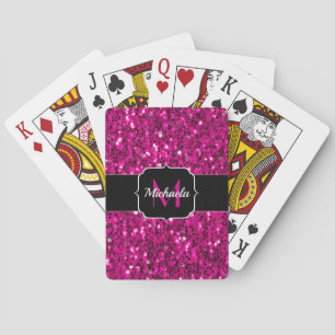 Imitate Glitzer Monogramm, Hot-pink-Glitzern Spielkarten