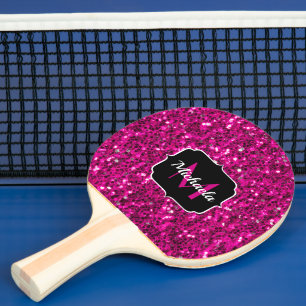 Imitate Glitzer Monogramm, Hot-pink-Glitzern Tischtennis Schläger