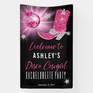 Imitate Glitzer Pink Disco Cowgirl Junggeselinnen- Banner