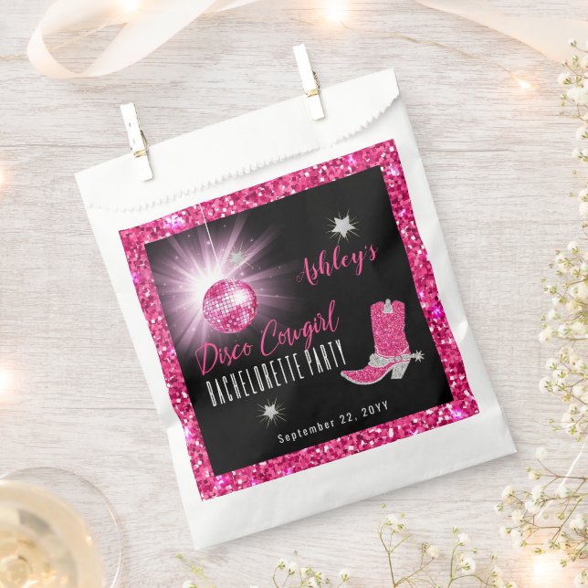 Imitate Glitzer Pink Disco Cowgirl Junggeselinnen- Geschenktütchen (Ausgeschnitten)
