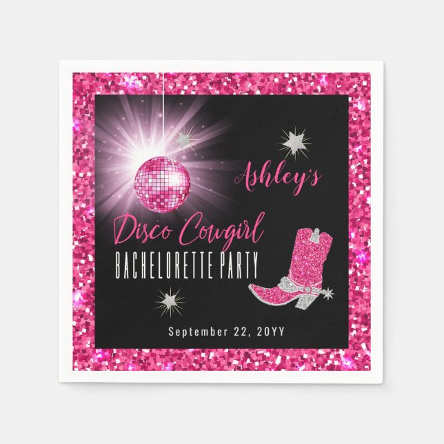 Imitate Glitzer Pink Disco Cowgirl Junggeselinnen- Serviette (Vorderseite)