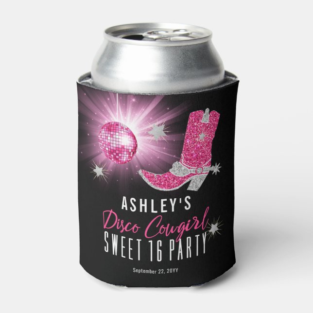 Imitate Glitzer Pink Disco Cowgirl Sweet 16 Party Dosenkühler (Kanne Vorderseite)