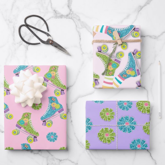 Imitate Glitzer Roller Staking Blume Party Geschenkpapier Set (Vorderseite)