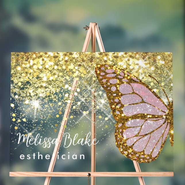 Imitate Glitzer Rosa Schmetterling Acrylschild (Neutral)