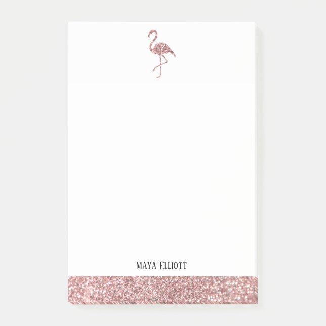 Imitate Glitzer Rose Gold und Weiß Flamingo & Bord Post-it Klebezettel (Vorderseite)
