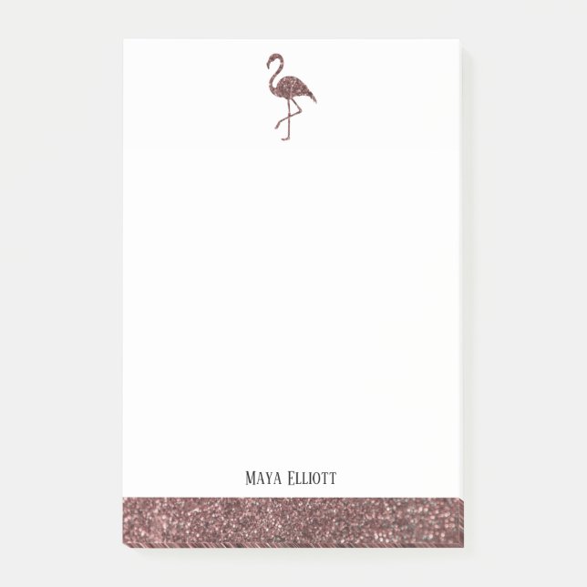 Imitate Glitzer Rose Gold und Weiß Flamingo & Bord Post-it Klebezettel (Vorderseite)