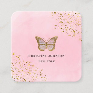 Imitate Glitzer Schmetterling auf rosa Aquarell Quadratische Visitenkarte