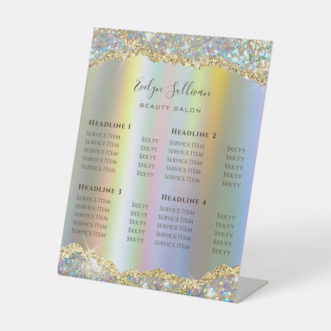Imitate Glitzer Sequin Preisliste Pedestzeichen Sockelschild (Vorderseite)
