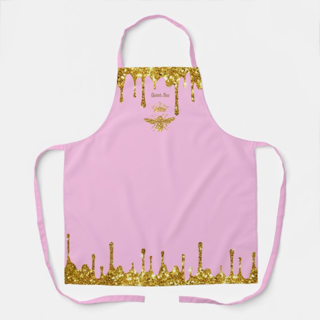Imitate Glitzer Tropfen Bienenkönigin auf rosa Schürze (Vorderseite)
